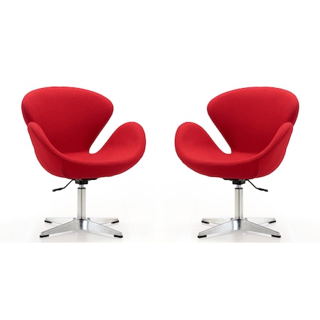 Manhattan Comfort Raspberry Adjustable Swivel Chair in Red and Polished Chrome (Set of 2) 2-AC038-RD